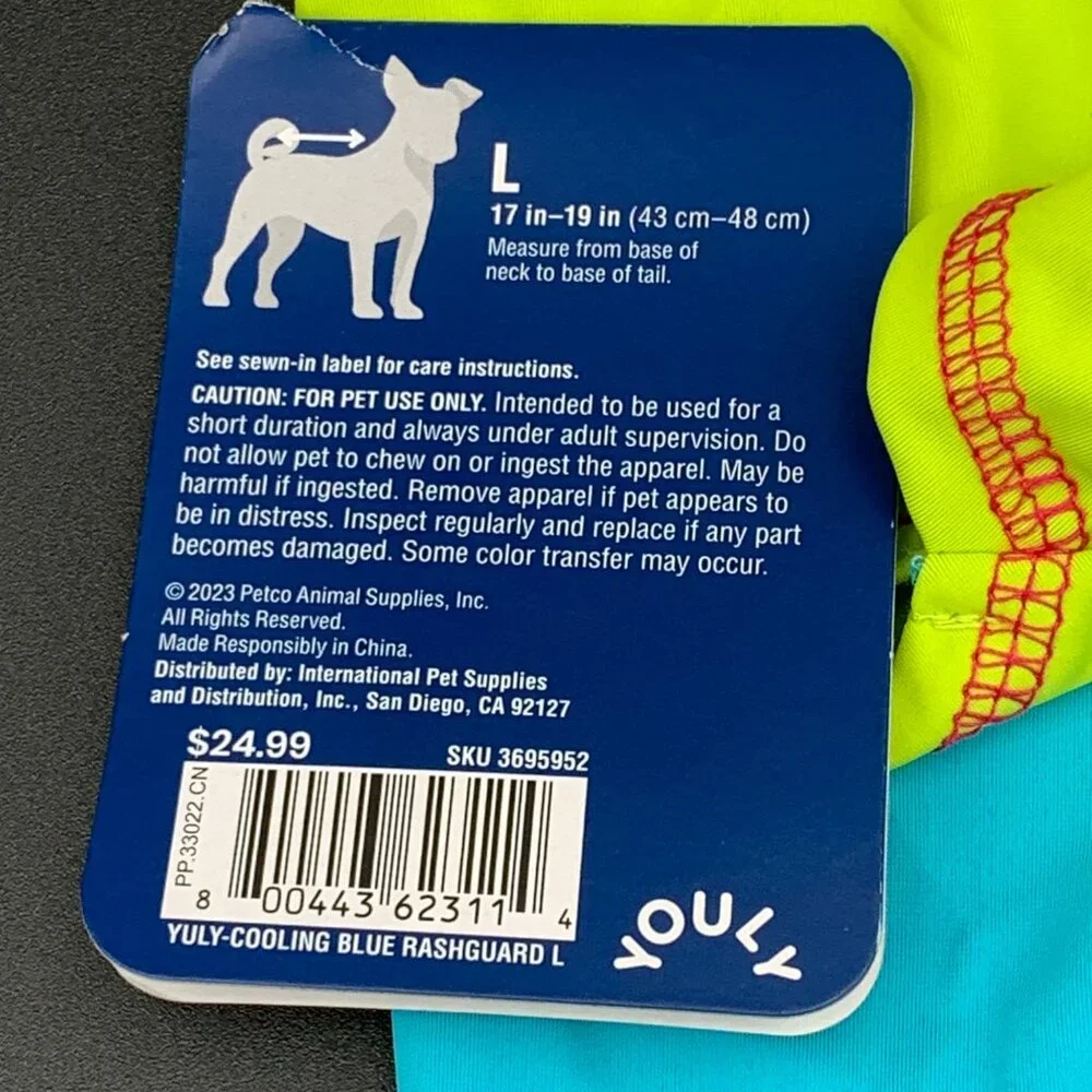 Youly Rash Guard Cooling Dog Pet The Beach Bum L 17-19 Inches Blue‎ UPF 25+